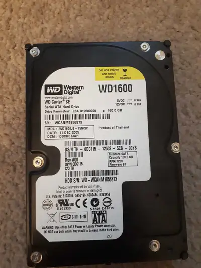 160 GB Western Digital SATA hard drive, View more