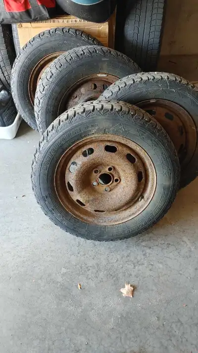 Complete set of winter tires 205 60 R15, and steel rims. Previously used on a Vibe. Two of the tires...