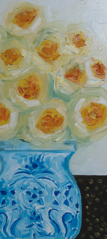 Original Oil Painting - Roses in Blue & White China in Arts & Collectibles in Hamilton - Image 4