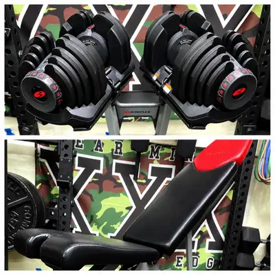 Bench +Bowflex 1090 Adjustable Dumbbells & Media Stand, View more