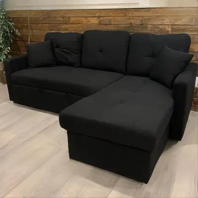 Black Fabric Linen Sofa Bed - Sectional Reversible , View more