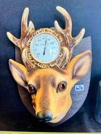 VINTAGE DEER STAG HEAD THERMOMETER -  11" TALL - MADE IN JAPAN