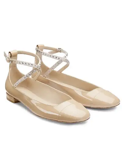 Stuart Weitzman EDEN Crystal Adobe Patent Leather Flats 8M, View more