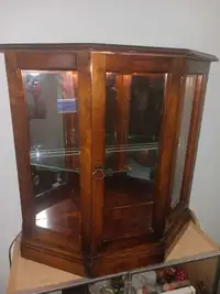 Antique solid wood/glass display case with light