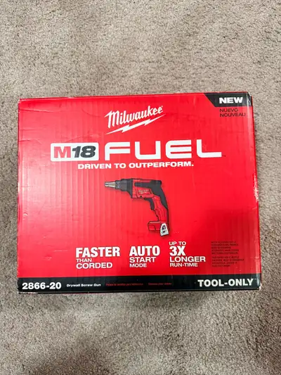 I'm offering a brand new Milwaukee M18 FUEL drywall screw gun, designed to outperform corded models...