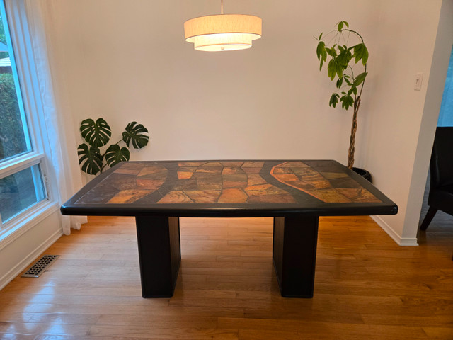 Stone Tile and Wood Mosaic Dining Table, earth tones and black in Dining Tables & Sets in Ottawa - Image 2