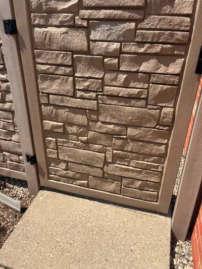 Beige slate vinyl fencing . 6x6 panels . 72 feet long . Gate, View more