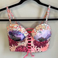 Maaji Longline Lace Up Floral Swim Bikini Top with Underwire Wom