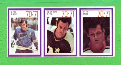 1970-71 ESSO POWER PLAYER STAMP PANEL, BOB PLAGER, MURRAY, OLIVER, TED IRVINE. AUSSI BEAUCOUP D'AUTR...