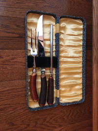 Vintage 3pc Meat Carving Set, English "Sheffield" Stag Handles