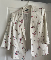 White & floral blazer for women
