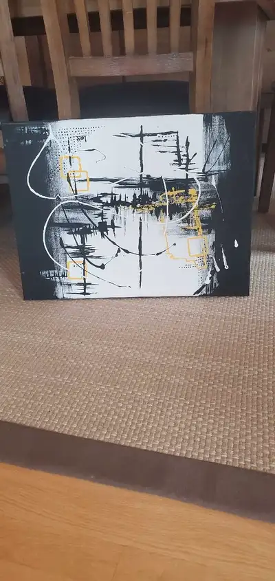 Interresting abstract oil on canvas, 18" x24", unframed. Undamaged. Réflexions and splashes. Artist...