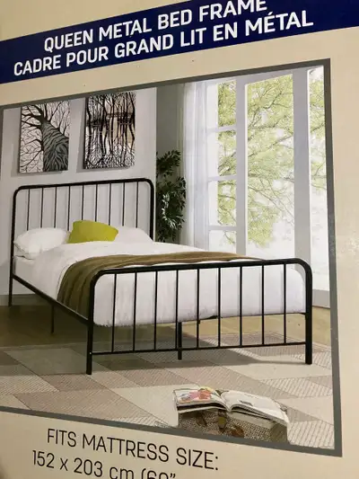 New in box, Black Metal Queen bed frame, vintage style, View more