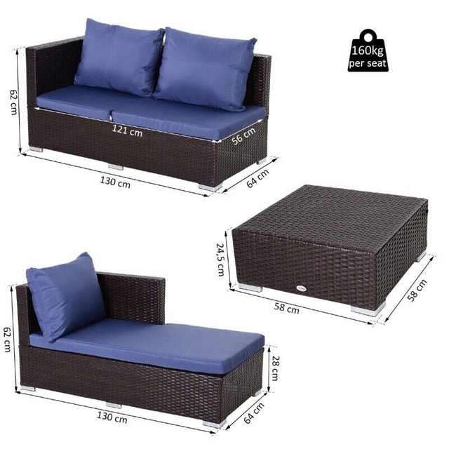 3 Piece Adjustable Seat Rattan Wicker Sofa Set Sleeping Couch Couches