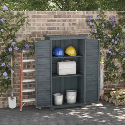 Wooden Tool Storage Shed, 3-Tier Shelves, Asphalt Roof,, View more