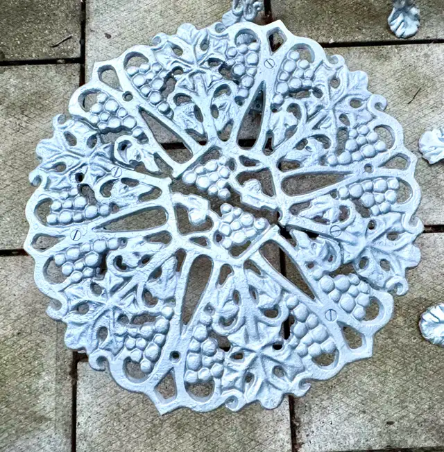 4 Piece Set of Silver Vintage Cast Iron Chairs, Bench, & Table in Patio & Garden Furniture in Norfolk County - Image 4