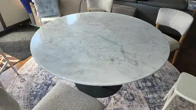 54" Carrera Marble Round Dinner Table, View more