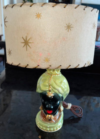 VINTAGE PORCELAIN FIGURAL LAMP WITH MCM SHADE