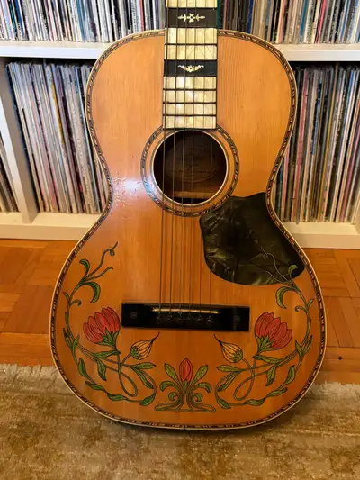 1930s Regal Parlour Guitar w/ Pearlite & Flower Stencils, View more