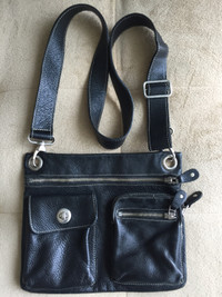 Like New Black Leather Crossbody Roots Village Bag