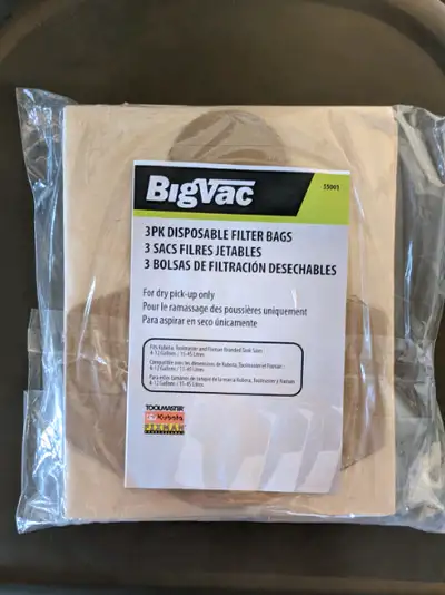 3 sacs neufs dans l'emballage scellé pour aspirateur d'atelier (style shop vac) de 4 à 12 gallons. #...