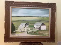 Painting, oil on canvas landscape in frame