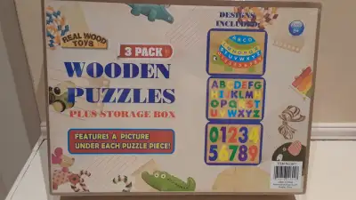 New Seal Real Wood Toys Wooden Puzzles in Storage Box-3 Pack. Kids 3+ years old. 3 Pack Puzzle-Turtl...
