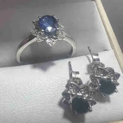 10 k white gold sapphire 0.70 carat and diamonds earrings 10 k white gold sapphire 0.80 carat and di...