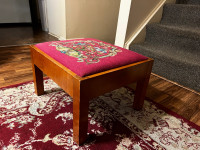 Antique oak embroidered foot rest/ ottoman