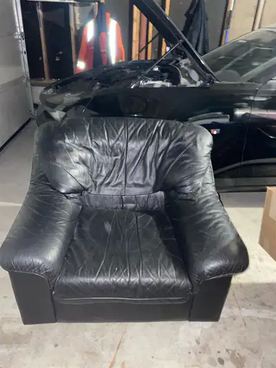 Black, Real Leather Sofa Chair - Vintage & Comfortable, View more