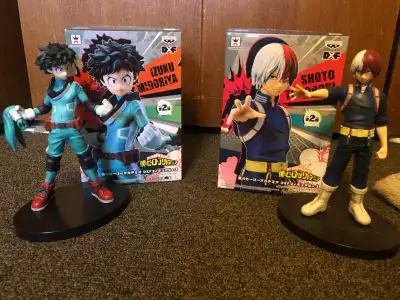 Anime figures, called Izuku Midoriya and Shoto Todoroki. Both around 17cm tall, good condition, boxe...