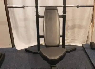 Adjustable bench press, bars, weights, View more