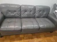 Grey Genuine Leather Sofa Set