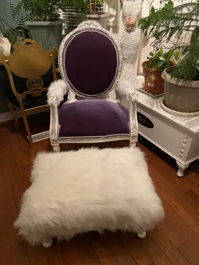 Vintage French Provincial velvet parlour  chair / foot stool, View more