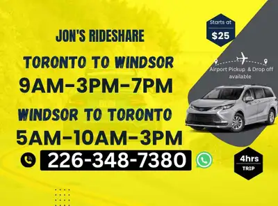 9AM -3PM-7PM-   》 TORONTO TO WINDSOR // EVERYDAY , View more