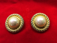 Christian Dior Earrings - Rope Faux Mabe Pearl - Gold Tone