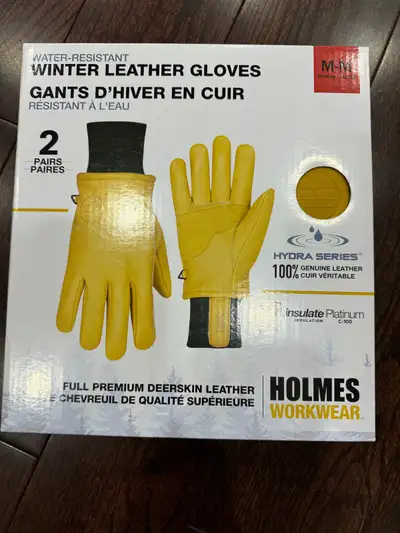 LEATHER GLOVES 2 PAIRS DEERSKIN MEDIUM SIZE HOLMES WOKWEAR, View more