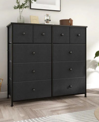 10 Drawer Double Fabric Dresser - Brand New - Black/Dark Grey