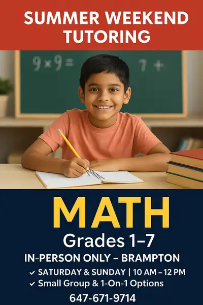 ‍ Weekend In-Person Tutoring – Summer 2025 (Canada) For Grades 1–7: Math ⸻ ✅ Class Info: • Days: Sat...