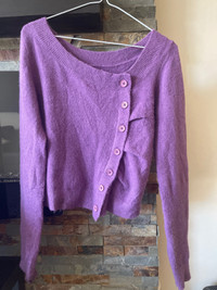 Purple off-the-shoulder sweater