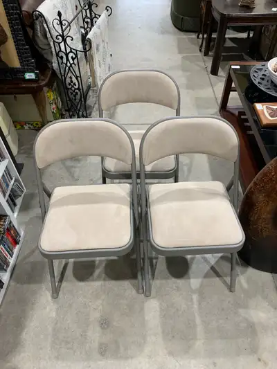 Set of Three Sand Coloured Faux Suede Folding Chairs, View more