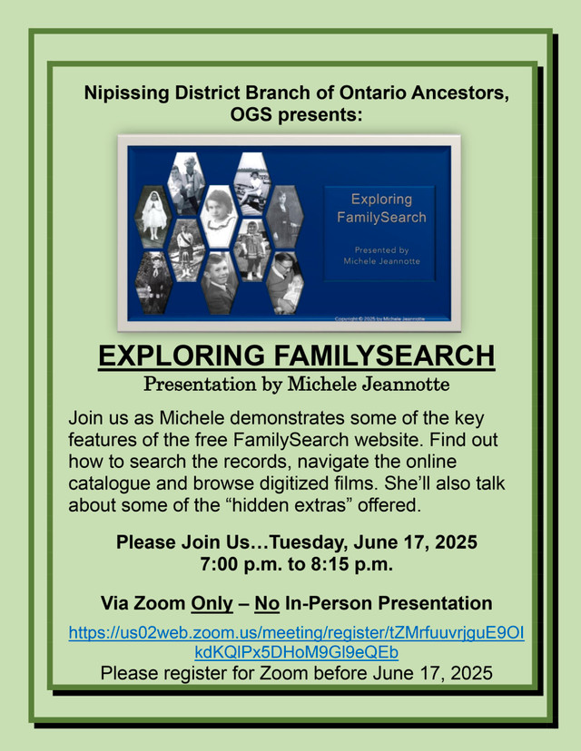 Exploring FamilySearch in Events in North Bay