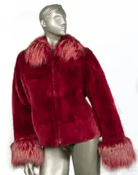 Manteau Musi de vrai castor rasé rouge et renard medium large