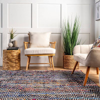 Gorgeous Staged Multicolor Melange Area Rug with Textured Weave