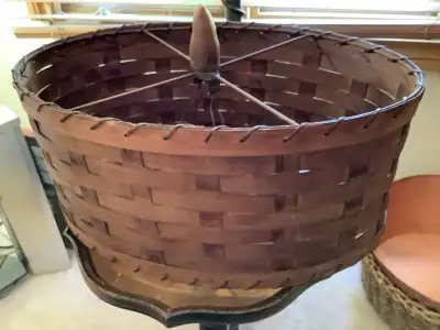 MCM Woven Split Oak Shade w Whip Stretch Trim Cyprus Knee Finial, View more