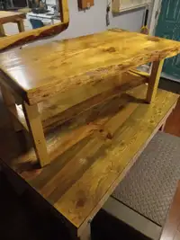 Live edge pine coffee table with shelf