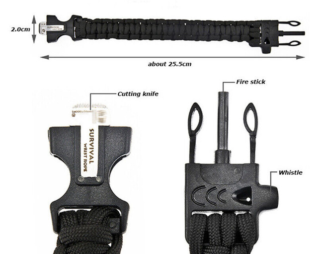 Bracelet Survival Paracord kit Whistle Gear BLK Flint Starter dans Loisirs et artisanat  à Laval/Rive Nord - Image 4