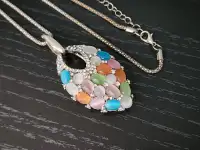 LONG statement piece necklace with beautiful coloured pendant