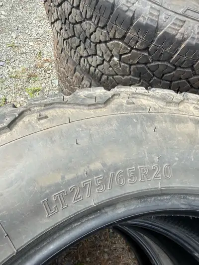 7 tires. One complete set of BF Goodrich Rugged Trail T/As. One has a patch/plug. Holds air. 20000KM...