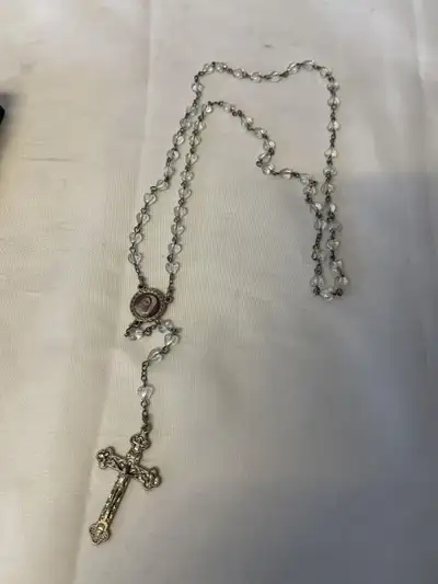 VINTAGE SILVER WITH HEART SHAPED OPAL OPALESQUE GLASS, View more